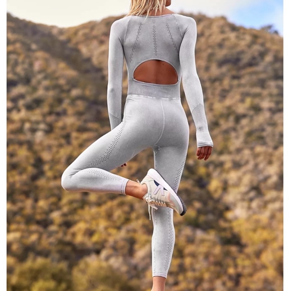 Free People Movement Good Karma Long Sleeve Onesie in Iced Gray NWOT XS/S